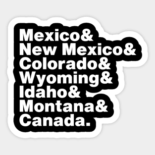 Continental Divide Trail States (White Font) Sticker